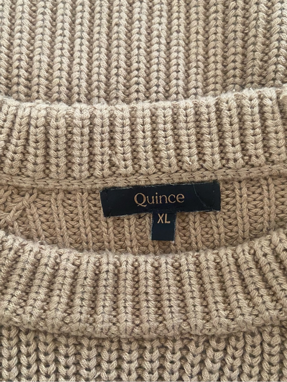 Quince Women 100% Organic Cotton Fisherman Crew Sweater Camel Long Sleeved XL - Picture 3 of 6